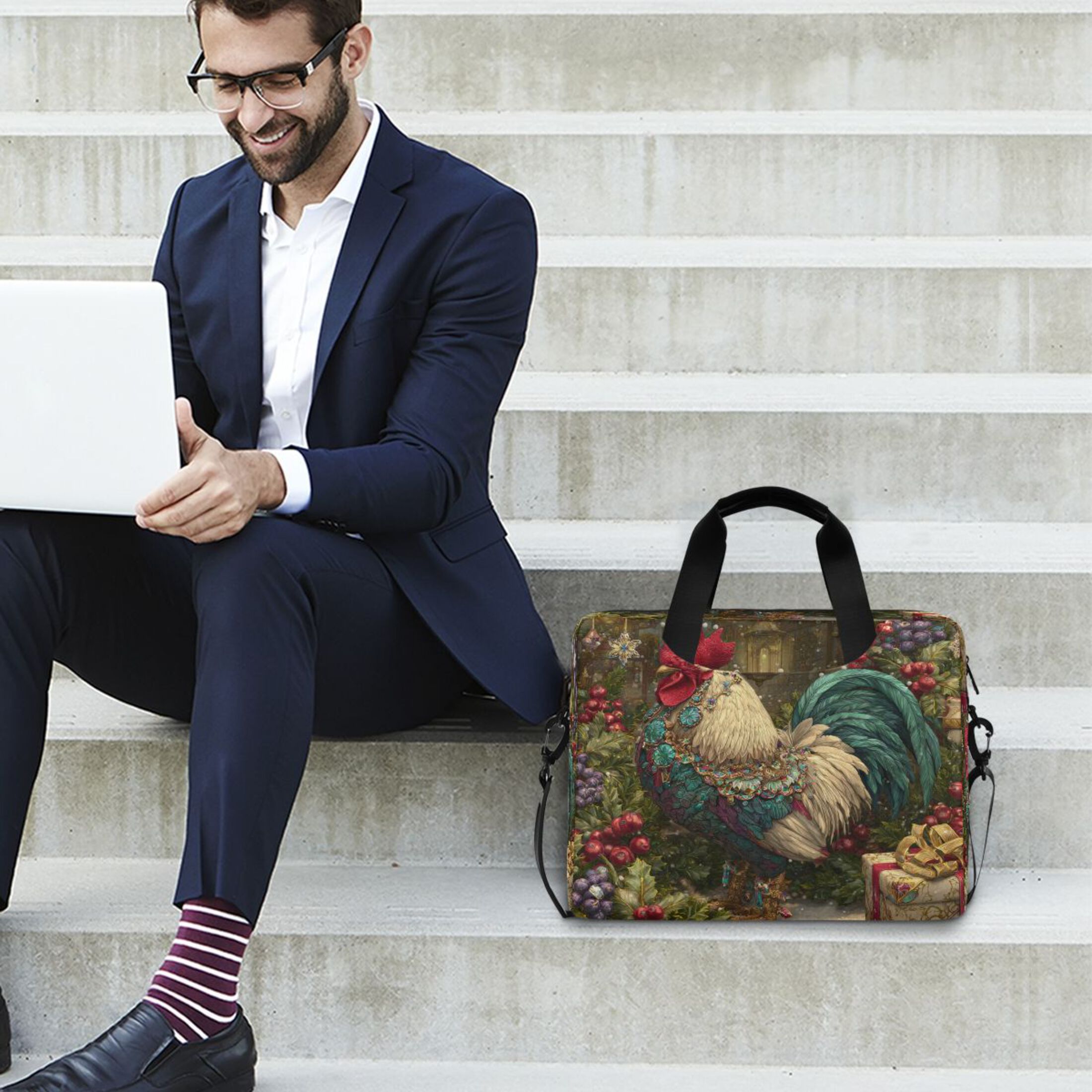 Laptop Bag Laptop Briefcase 15.7 x 3 x 11.8 Inches Laptop Bag Briefcases Laptop Storage Travel Laptop Bag Work Laptop Bag Magical Christmas Rooster