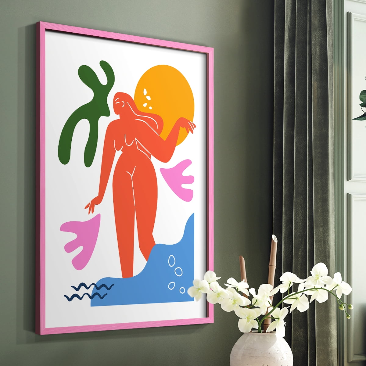 Matisse CDLIV in Pink Solid Wood Framed Print No Nail Hanging