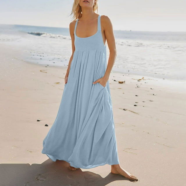 Robe d'Été pour Femmes, Robe pour Femmes, Robe d'Été Confortable Mode Couleur Unie avec Poche à Nouer Manches Longues
