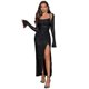 thumbnail image 1 of Sparkling Halter Flounce Sleeves Ruched Sheer Mesh Maxi Dress, 1 of 5