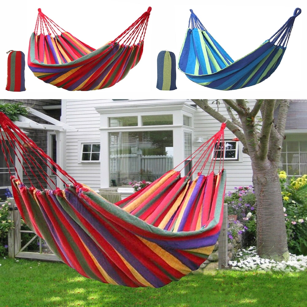 ODOMY Outdoor Cotton Hammock Multiples 270 x 150 cm， Load Capacity up to 200 kg Portable with Carrying Bag for Patio Yard Garden