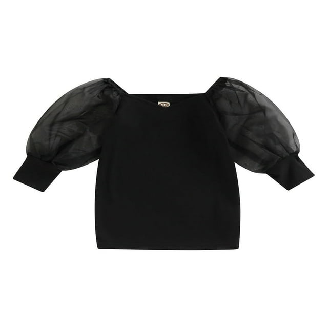 Robes de Fête Princesse pour Bébé Fille Manches Bouffantes en Gaze Robe de Concours Mini Décontractée Vêtements Noir 2-3 Ans
