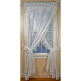 Priscilla Ruffled Bridal Lace Curtain Panel Pair With Scrolling