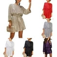 thumbnail image 4 of Women Sequins Glitter Half Sleeve Mini Dress Cocktail Club Party Gown, 4 of 8
