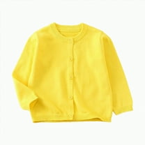 Dmsael Sweaters Kids Cardigan Long Sleeve Solid Color Button Sweater Girls Crew Neck Warm Sweater Yellow,12-18 Months