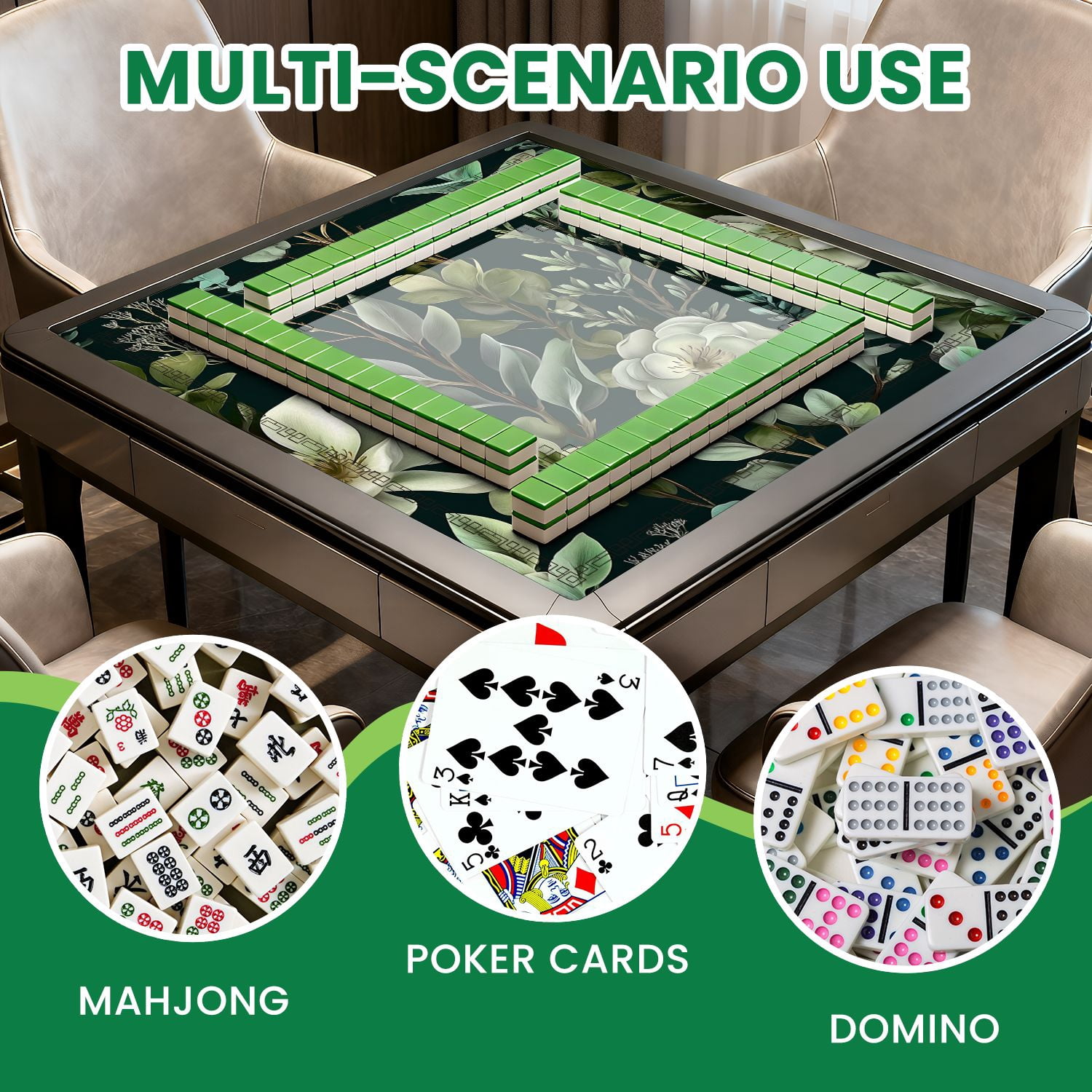 Mahjong Mat 31.5" x 31.5" Seamless eucalyptus magnolia fern leaves succulents Non-Slip Noise Reduction American Mahjong Tiles Table Cover for Dominoes Poker Card Board Games Gift