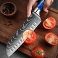 thumbnail image 3 of 10-Piece Damascus Pattern Kitchen Knife Set with Blue Resin Handles, High Carbon Steel Chef Knives, Ultra Sharp Multi-purpose Cooking Knives for Home & Restaurant Use, 3 of 15