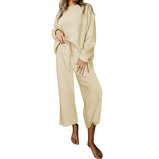 UKAP Ladies Tracksuit Set Solid Color Sweatsuits Pocket Jogger Sets Casual Fitness Two Piece Outfit Apricot M