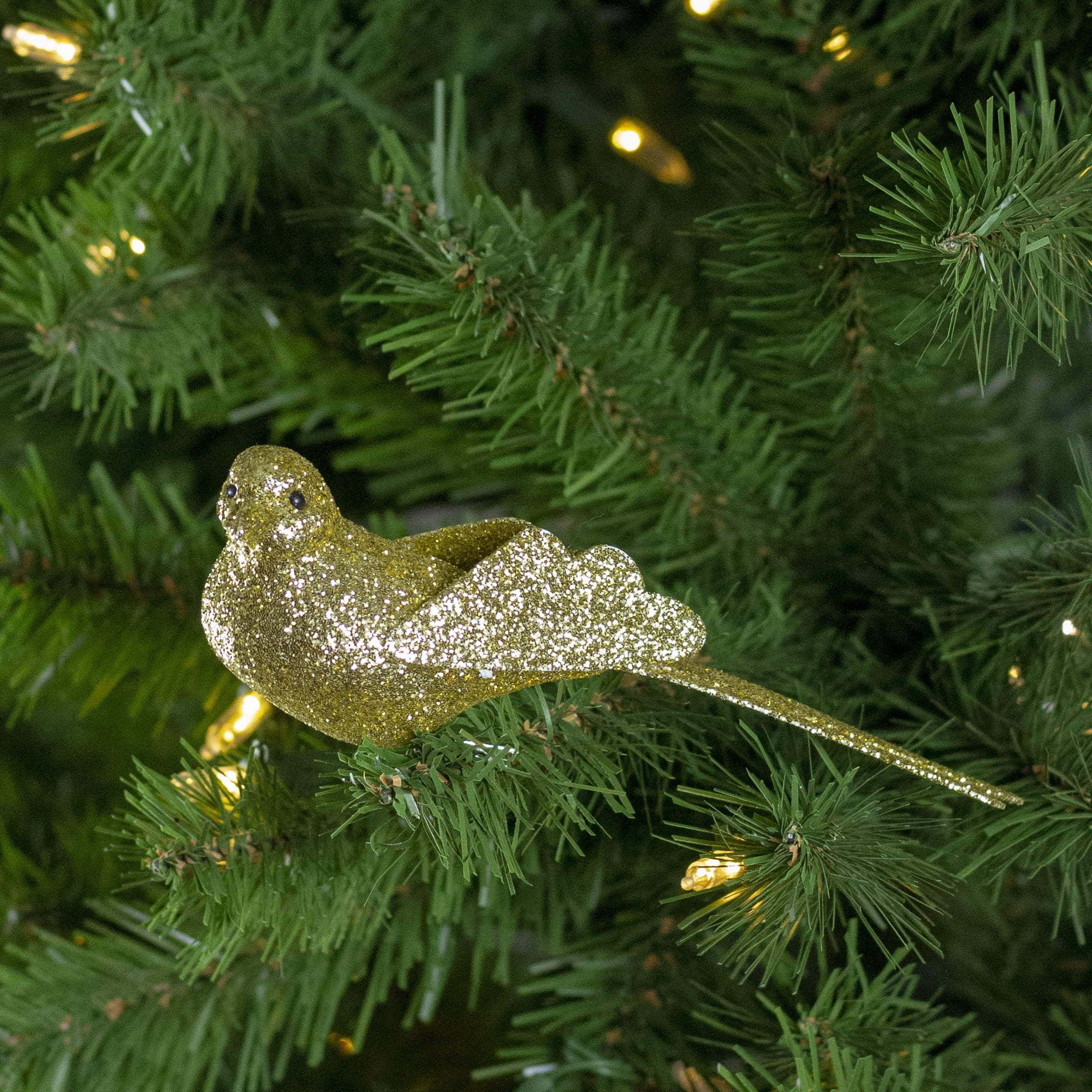 Northlight 6.75 Gold Sequined and Glittered Clip-On Bird Christmas Ornament