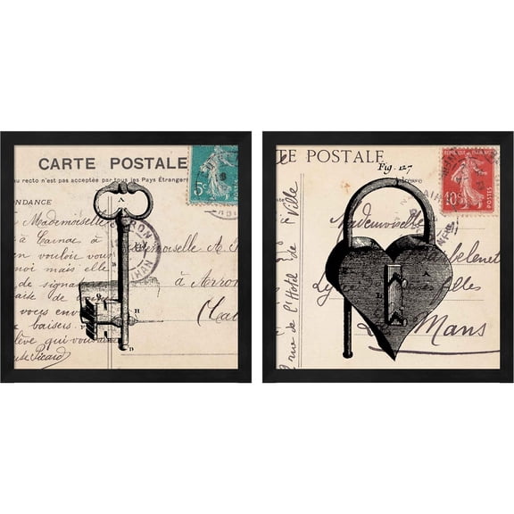 Great Art Now Key To My Heart by Sabine Berg, 2 Piece Framed Art Set Each 13"W x 13"H
