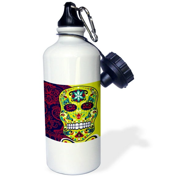 3dRose, Green Sugar Skull With Purple Reflection, Flip Straw 21oz Water Bottle