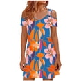 thumbnail image 2 of Ladies' Summer Dress Fashion Printed Strap Beach Skirt Off Shoulder Short Sleeve V-neck Short Dress, 2 of 6