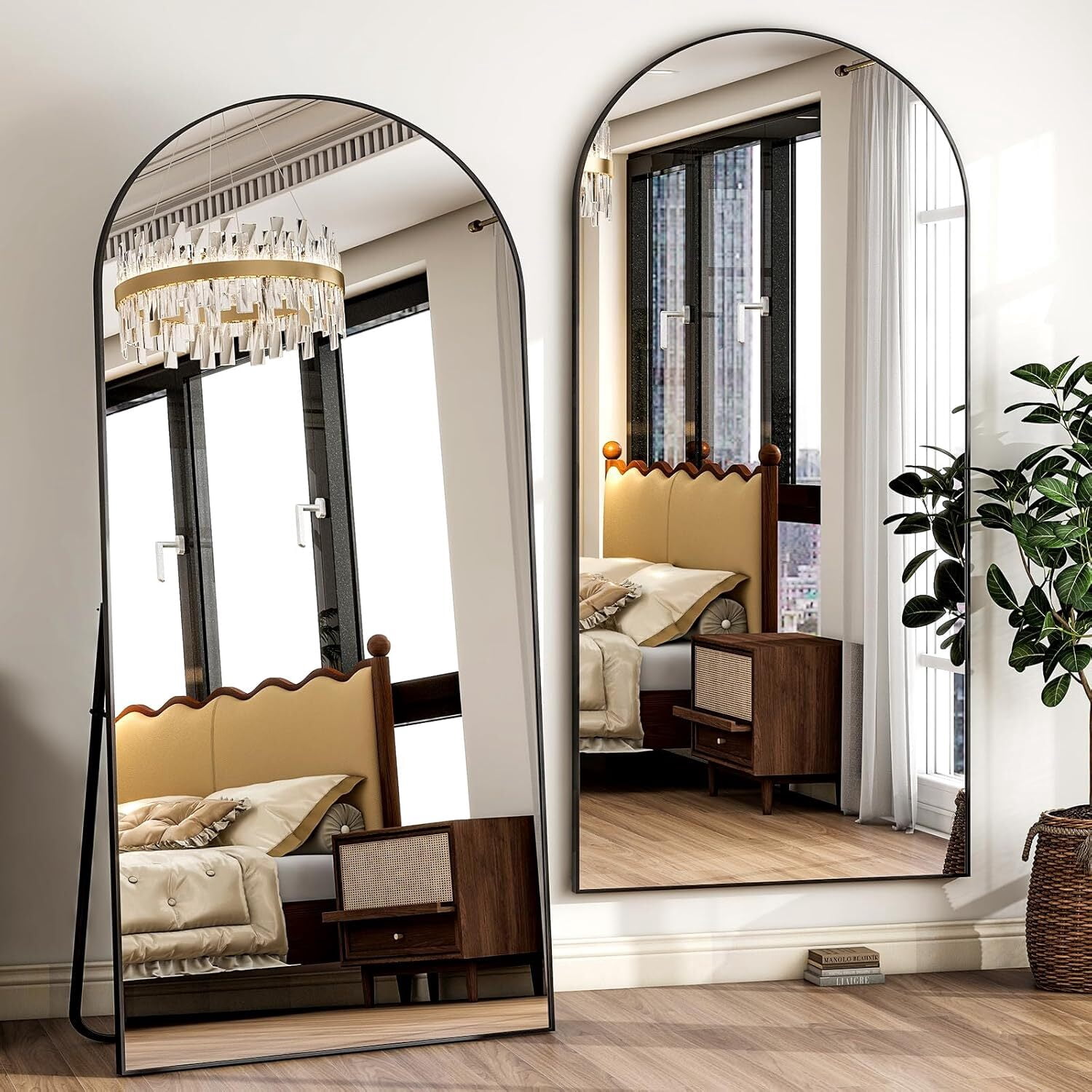 Anyrose 78"x 35" Arched Full Length Mirror Floor Mirror with Stand Wall-Mounted, Black