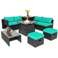 thumbnail image 3 of Costway 9PCS Patio Rattan Furniture Set Fire Pit Space-saving W/Cover Turquoise Cushion cover, 3 of 10