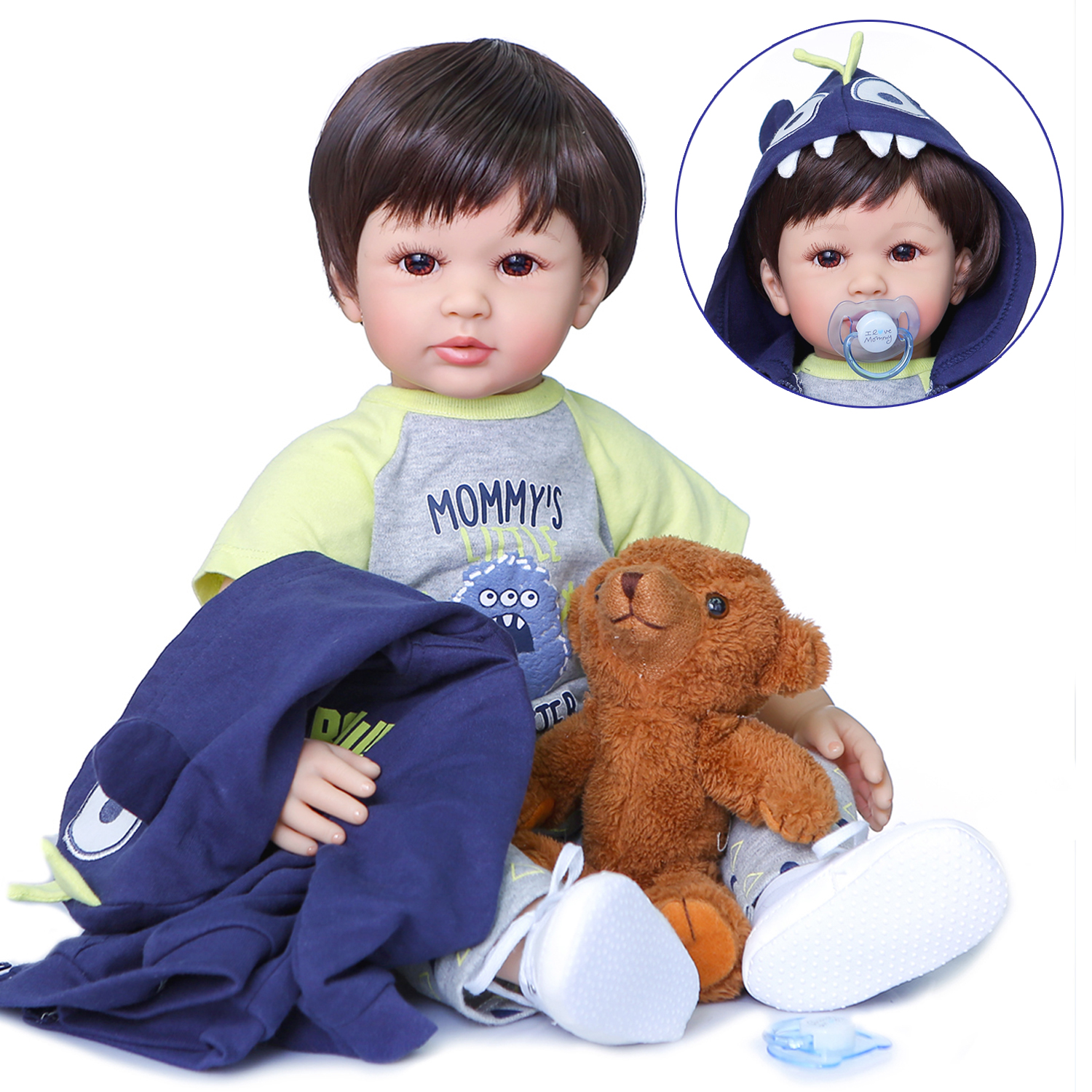 iCradle 24 inch 58cm Lovely Reborn Baby Doll Toddler Realistic Looking Lifelike Baby Dolls Vinyl Soft Cloth Body Pasted Wig Hair Newborn Babies Xmas Gift for Kids 3+