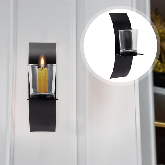 Large Wall Candlestick Curved Candle Holder 20.5X11CM Black