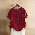 thumbnail image 2 of CHOK Oversized Button Down Shirts Women Oversized T Shirts Workout Cotton Linen Western Shirts Short Sleeves Crew Neck Sexy Summer Tops for Plus Size Summer Spring Blouses Yellow Army Gre, 2 of 5