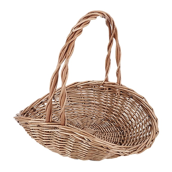 TABLZONE Portable Woven Rattan Storage Basket Light Brown Picnic Basket for Fruits, Vegetables, Flowers, Garden and Outdoor Use