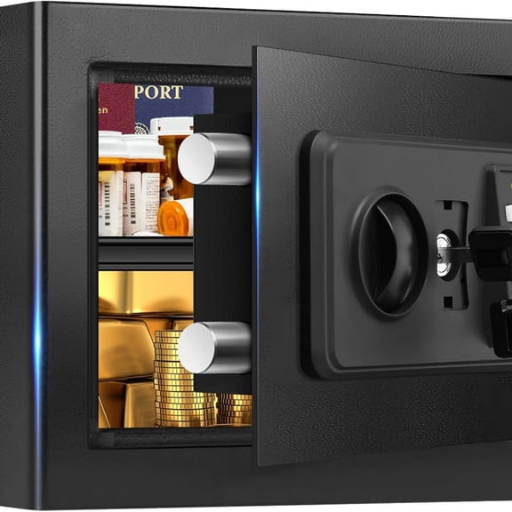 Small Safes for Home Use, Digital Security Safe Box with Combination Lock, Spare Keys and Removable Shelf, Steel Lock Box Money Safe for Document Cash Medicine Valuables 12.2" W x 7.87" D x 7.87" H