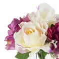 thumbnail image 3 of Enova Home Artificial Flowers Silk Roses and Hydrangea Fake Flowers Arrangement in Rectangle Glass Vase with Faux Water for Home Office Wedding Decoration (Cream Purple), 3 of 3
