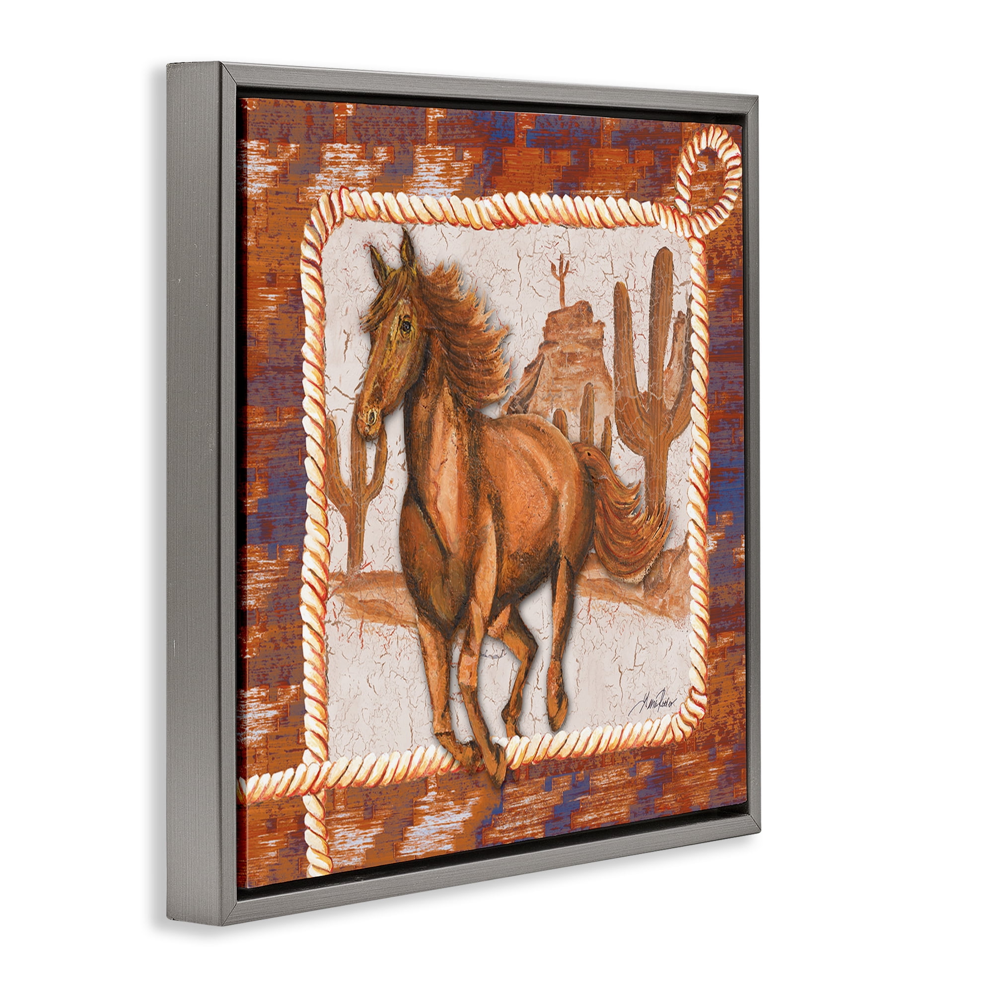 Stupell Industries Western Horse in Desert Landscape Painting Gray Floater Framed Canvas Art Print Wall Art, 18 x 18