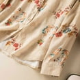thumbnail image 7 of gbyLJF Women 3/4 Sleeve Shirts Fashion Floral Print Blouse Tops Traditional Mandarin Collar Ethnic Linen Shirts A03_Khaki M, 7 of 7