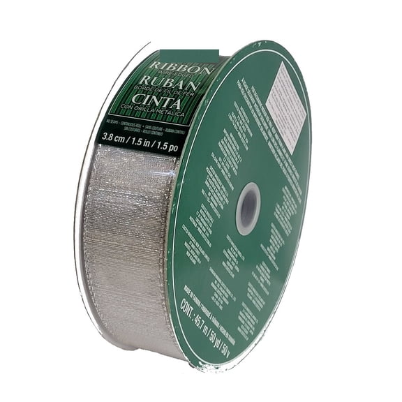 Kirkland Signature Wire Edged Silver Metallic Ribbon 50 yards x 1.5 inches
