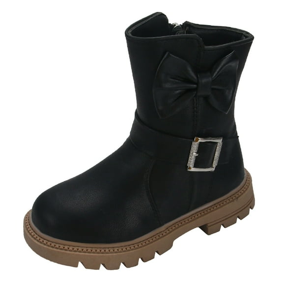 PEASKJP Children's Booties Warm Winter Lined Waterproof Boots PU Leather Non-slip, Black 33