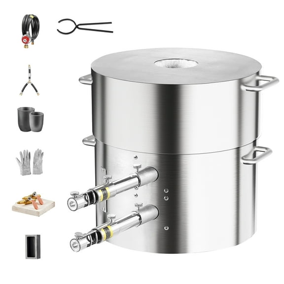 KFFKFF Propane Melting Furnace Kit, 16KG/35lbs Gas Metal Smelting Furnace with Dual Burners, Crucibles, and Tongs, Ideal for Recycling and Casting Gold, Silver, Copper, and Aluminum