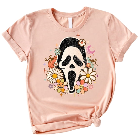 Groovy Scream Face Mask Halloween Shirt for Women Peach Shirt Adult Medium