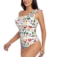 thumbnail image 2 of Easygdp Alpaca Flower Women's One Shoulder Ruffle Monokini Bathing Suits with Removable Chest Pad, Quick Drying - Small, 2 of 8