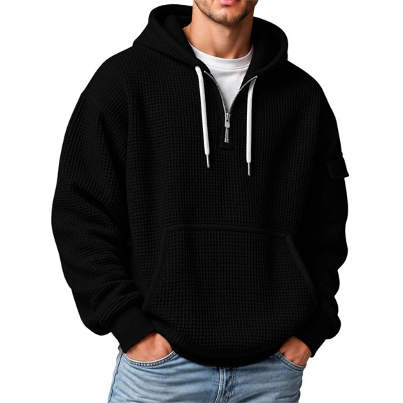 Bainana Men'S Half Zip Hoodie Long Sleeve Soft Hoody Solid Color Hooded Tops Party Wear Fall Outfit Size L