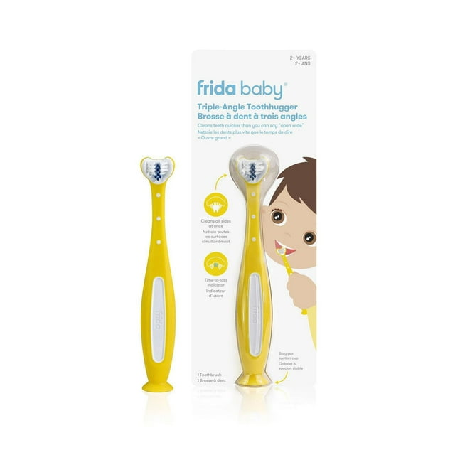 Frida Baby - SmileFrida - Toddler Triple-Angle Toothhugger Toothbrush Cleans All Sides at On - Yellow - 2+ Years