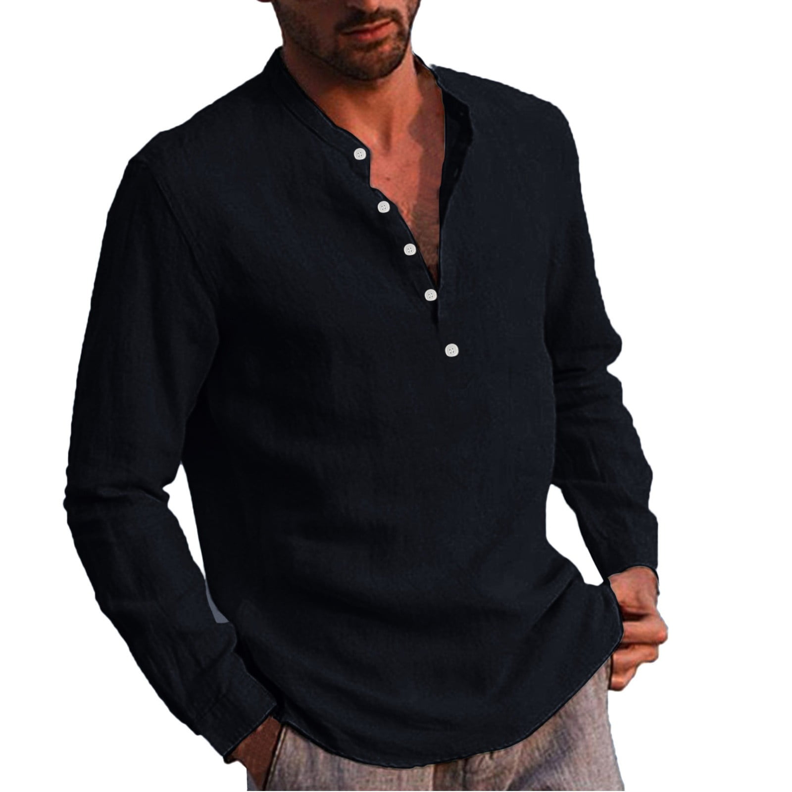 Sayhi Men Fashion Casual Top Shirt Simple Comfortable Solid Color 