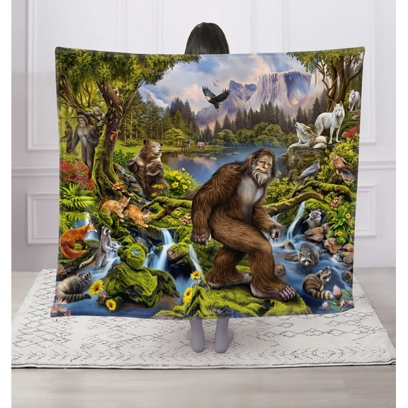 Land of the Bigfoot - Faux Fur Printed Throw Blanket 50"x60" for All Seasons