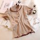 thumbnail image 5 of Camisa de punto Mujer Verano con volantes Manga corta Cuello de muñeca Casual Top, Albaricoque AweSitey AP001288-04B, 5 of 7