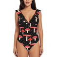 thumbnail image 2 of Yiaed Forest Mushrooms Print Women's Ruffled One Piece Swimsuit V Neck Swimwear Slimming Monokini for Woman-Large, 2 of 8