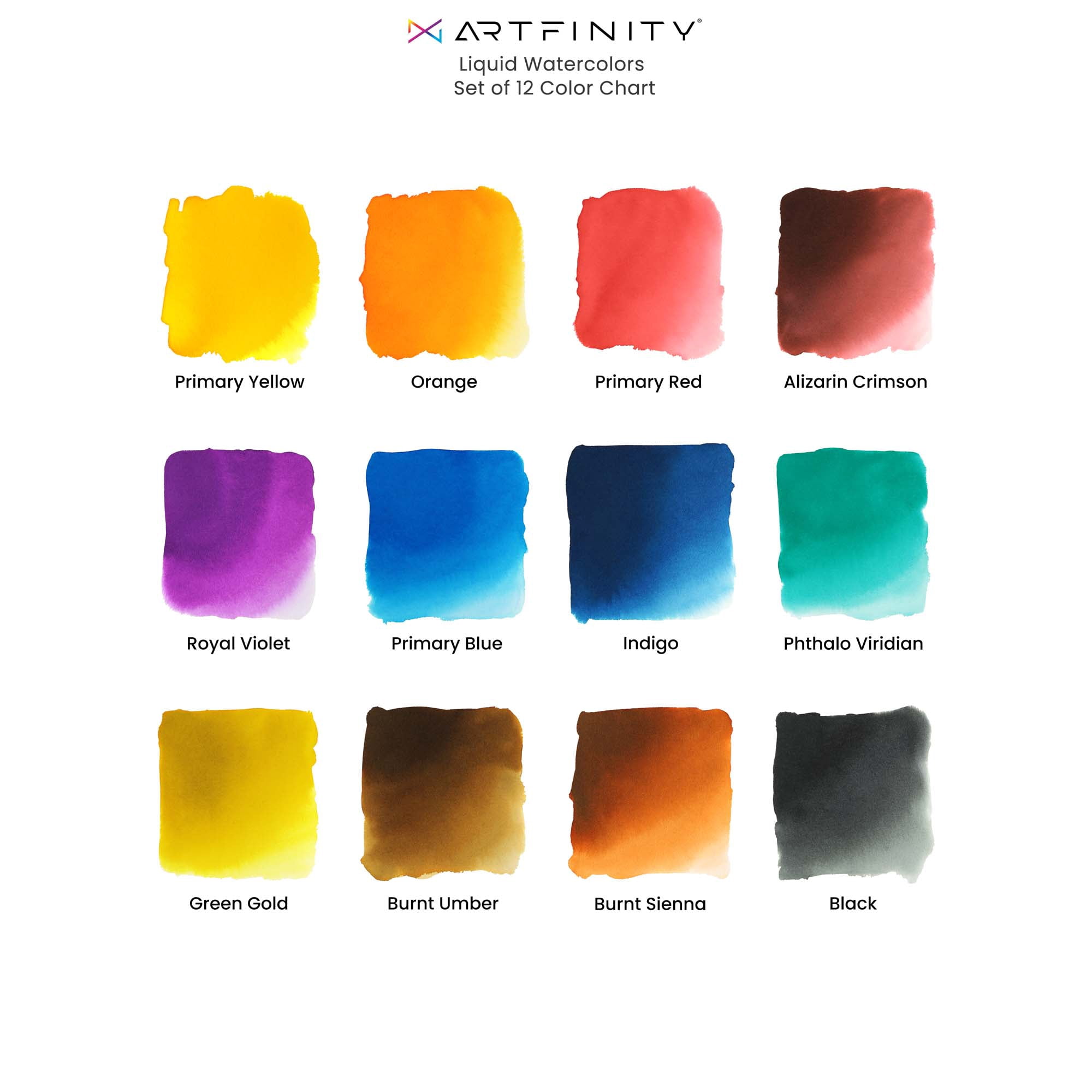 Artfinity Liquid Watercolor Paint 30 ml Bottles, Set of 12 Colors - Vibrant Dye-Based Liquid Watercolor w/ Glass Pipette, Fast-Drying, Fine Art Paint for Calligraphy, Airbrushing & Traditional Art