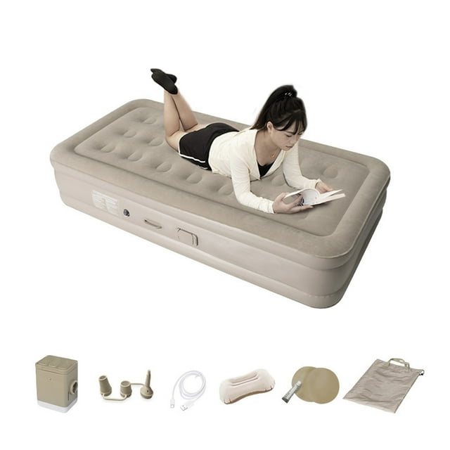 Inflatable Mattress with Electric Pump One Click Automatic Quick Inflation Deflation Heighten Air Mattress Comfortable Water-resistance 2 Person for Home Guests Travel Camping Hiking Portable Air Bed
