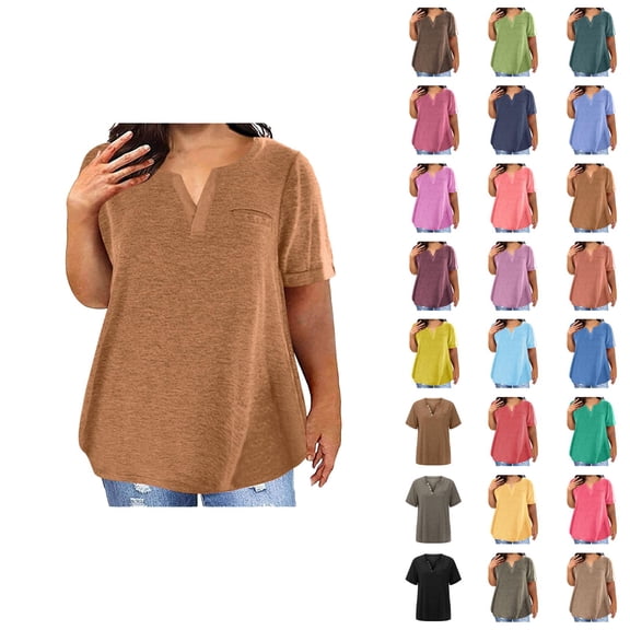 Womens Tops Summer Blouses for Women Plus Size Fashion Casual Spring Summer Short Sleeve V-Neck Blouses & Shirts Tunic Tops