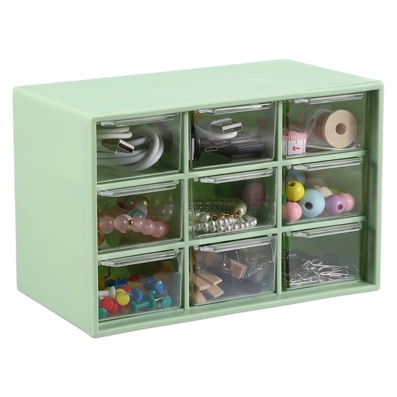 Mini Storage Drawers, Plastic Desktop Teacher Desk with 9 Drawers, Green