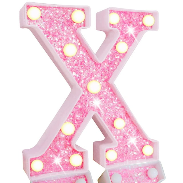 Letrero decorativo Pooqla LED con purpurina rosa con letra X