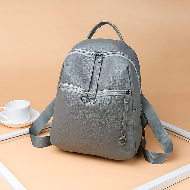 YOPTOP Women Backpack Tide Bag Wild Soft Leather Student Bag Simple Backpack,Grey