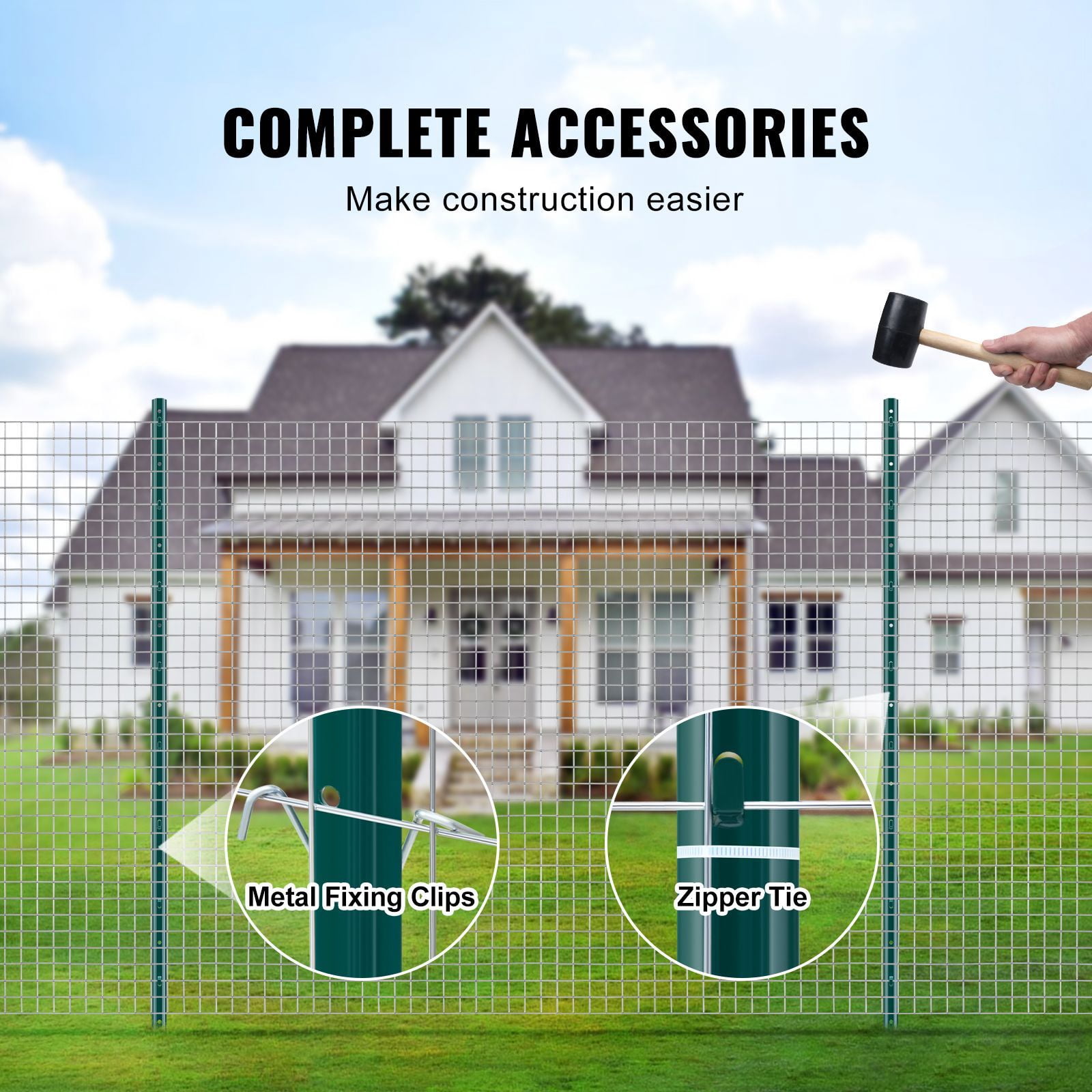 5 Feet Fence Post, 10 Pack U-Channel Heavy Duty Metal Fence Posts, Sturdy Steel Fence Stakes for Garden Yard, Lawn, Farms and Outdoor Wire Fencing, Green