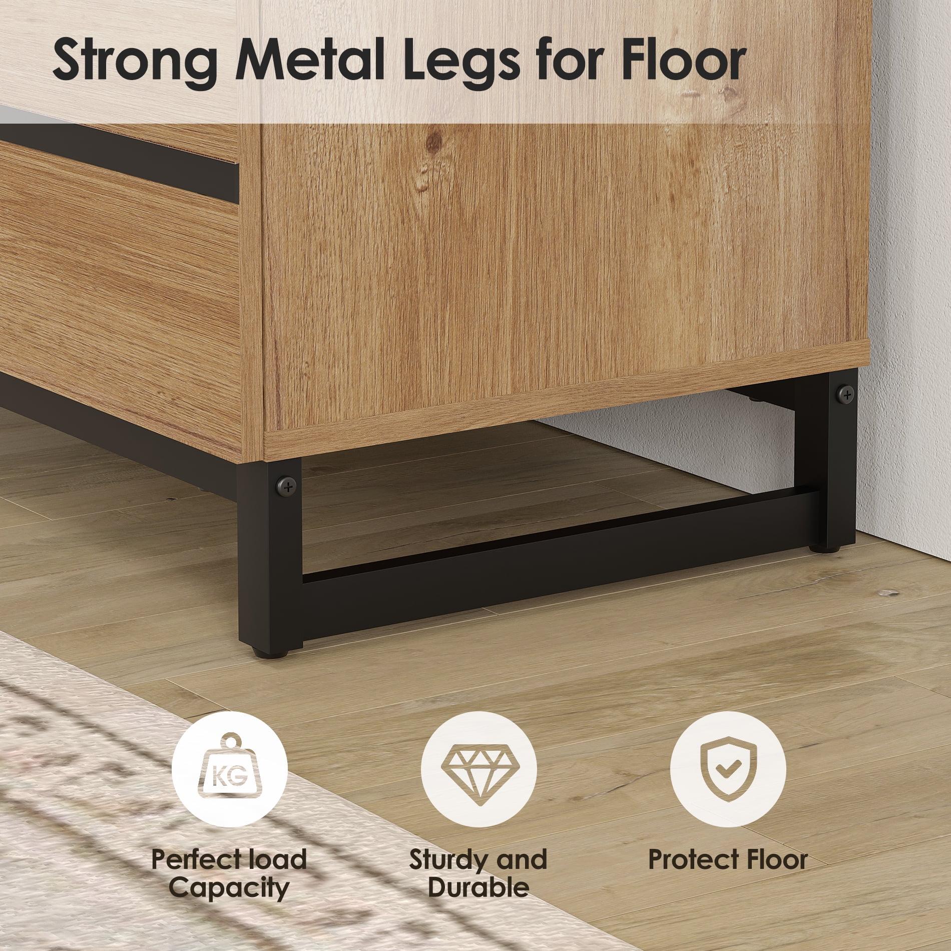 WAMPAT Modern TV Stand Fits up to 70" TV, Entertainment Center with 6 Drawers and Sturdy Metal Base, Media Console for Living Room & Bedroom, Oak