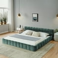 thumbnail image 3 of King Size Bed Frame with Headboard, Grounded Low Profile Bed with Thick Chenille Fabric, No Box Spring Needed, Sturdy Wood Frame Bed for Bedroom, Green, 3 of 7