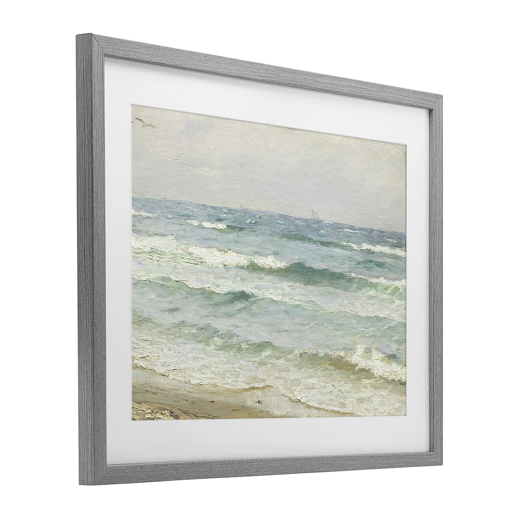 Stupell Industries Vintage Waves on The Shore Gray Framed Print Under Glass, design by Leah Straatsma
