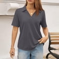 thumbnail image 6 of Qwertyu Womens Polo Shirts Short Sleeve V Neck Collared Tops Golf Tops Office Work Business Casual Summer Clothes Dark Gray XL, 6 of 6