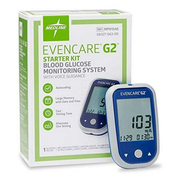 Medline EvenCare G2 Blood Glucose Monitoring System Starter Kit, with Voice Guidance