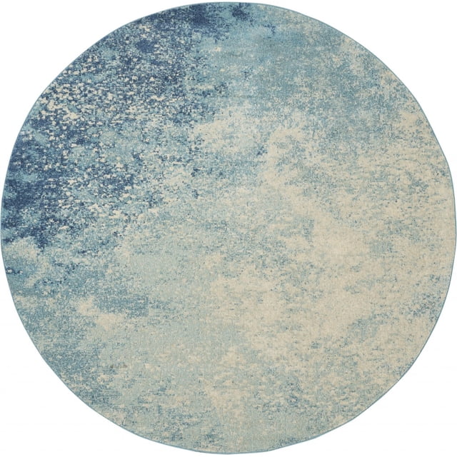 homeroots home decor 385373 8’ Round Light Blue and Ivory Abstract Sky Area Rug